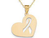 14K Yellow Gold Heart With Cut Out Awareness Ribbon Charm Pendant Necklace with Chain
